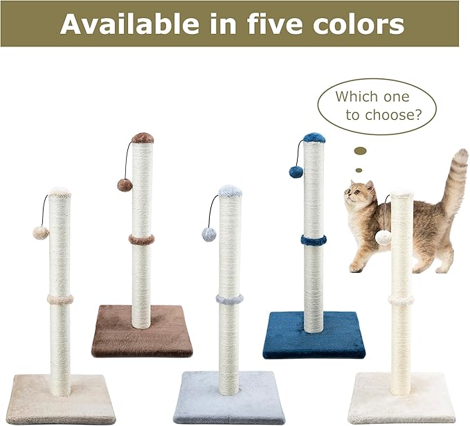 Dimaka 29" Height Tall Cat Scratching Post, Claw Scratcher with Sisal Rope and Covered with Soft Smooth Plush, Vertical Scratch [Full Strectch] for Standard Size Cats. (Beige)