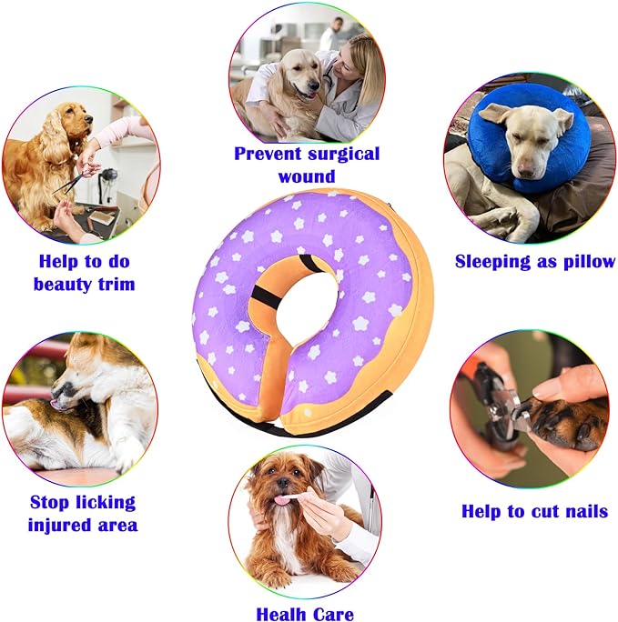 Katoggy Inflatable Dog Cone Collar for Dogs After Surgery, Soft Adjustable Blow up Donut Dog E-Collar for Small Medium Large Dog and Cats