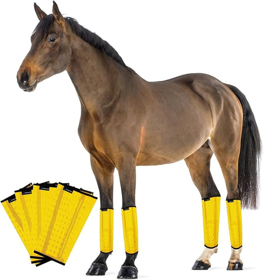 Horse Fly Boots, Adjustable Fly Boots for Horses Set of 4, Comfortable Horse Leggings, Breathable Plastic Mesh Material, Horse Supplies for Reduces Stress & Leg Fatigue (Yellow)