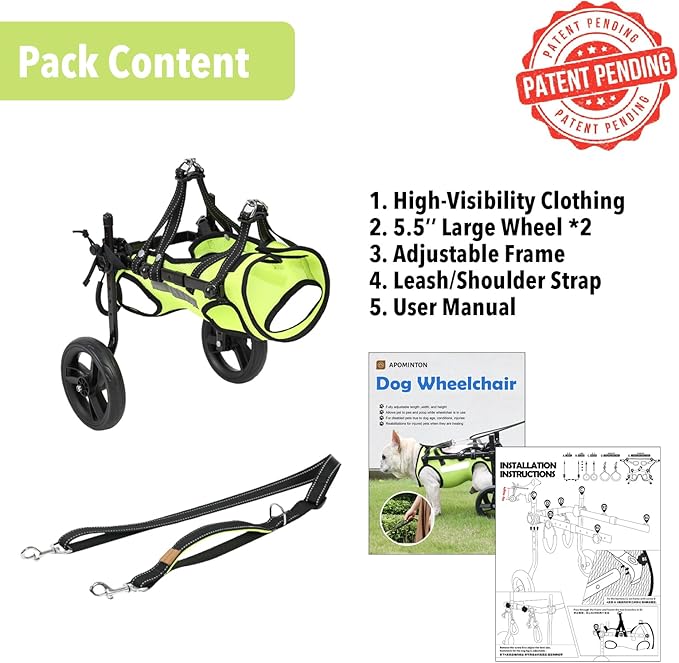 𝑵𝑬𝑾 Adjustable Dog Wheelchair With High-visibility Clothing, Dog Leash, Sling Lift Dog Wheelchair for Back Legs, Max 22 Pound, Wheelchair for paralyzed Injured Lame Disabled Handicapped Dogs -M