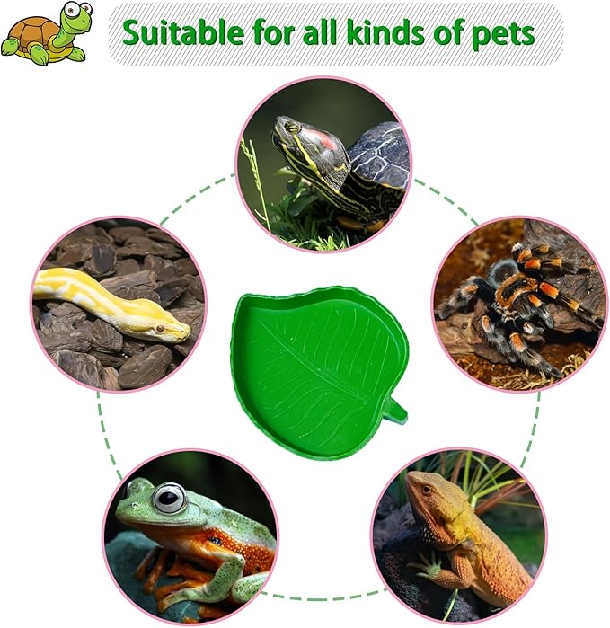 Tortoise Feeding Dish with Ramp and Basking-Platform - Leaf Tortoise Water Food Bowls, Reptile Water Dish Amphibians Habitat, Reptile Water Bowl Fit for Amphibians with Forcep Cleaning Clip