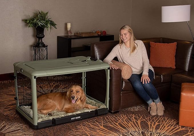 Pet Gear “The Other Door” 4 Door Steel Crate for Dogs/Cats with Garage-Style Door, Includes Plush Bed + Travel Bag, No Tools Required, 3 Models, 3 Colors