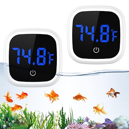 Digital Aquarium Thermometer, Touch Screen Fish Tank Thermometer, Stick-on Fish Tank Temperature Sensor with LED Display, Battery Included, for Fish, Turtle, Aquatic, 2 Pack