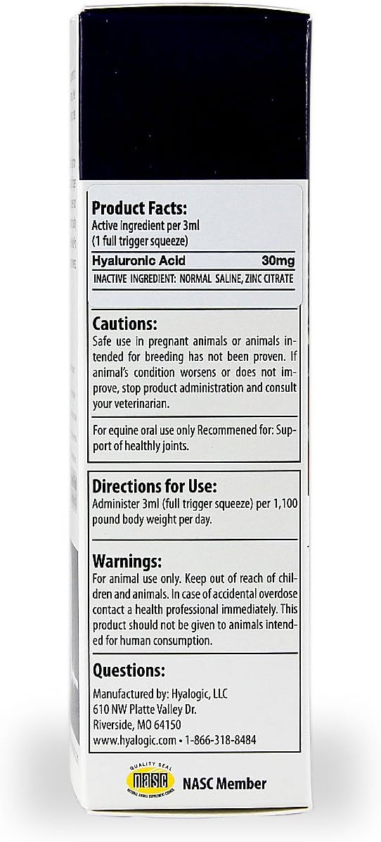 Hyalogic Hyaluronic Acid Horse Joint Supplement– 30 Day Supply Joint Support – Easy to Administer Hyalun 30mg Pure Hyaluronic Acid (HA) Equine Joint Supplement & Cartilage Supplement