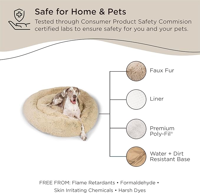Best Friends by Sheri The Original Calming Donut Shag 2XL Dog Bed for Big Dogs, Taupe, 54"
