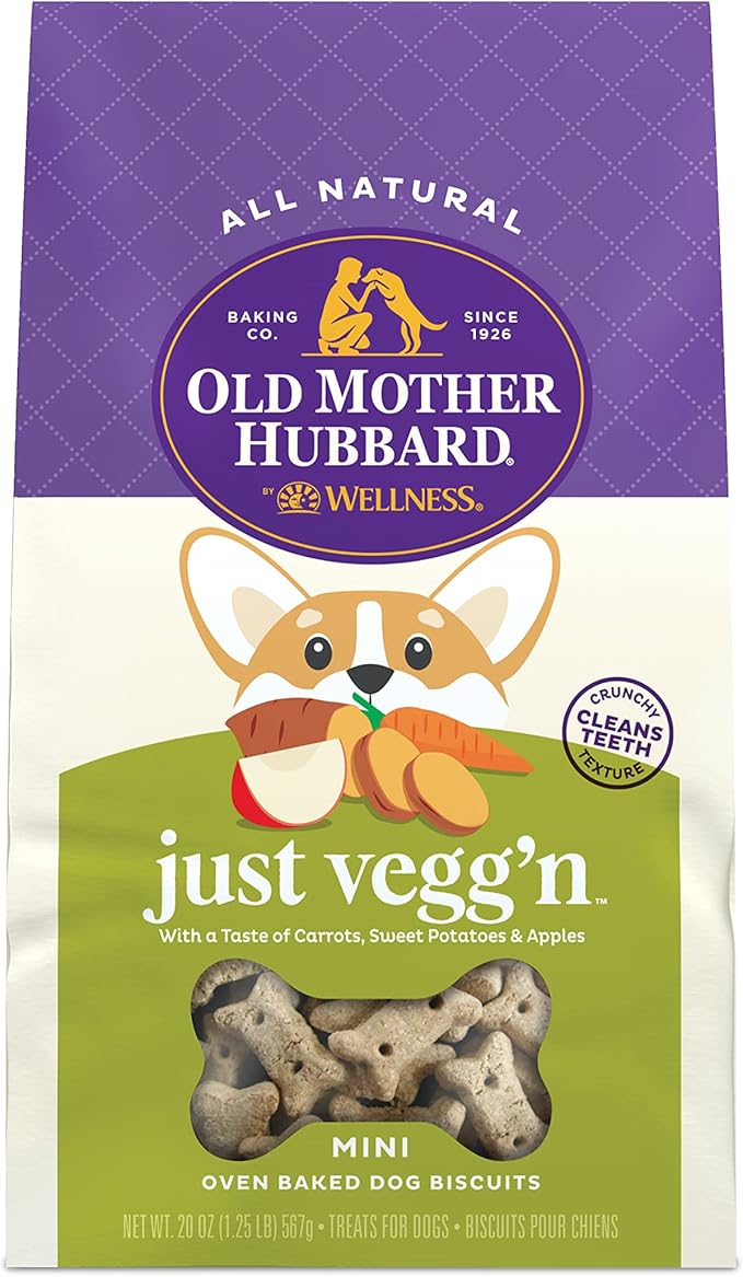 Old Mother Hubbard by Wellness Classic Just Vegg'N Natural Dog Treats, Crunchy Oven-Baked Biscuits, Ideal for Training, Mini Size, 20 ounce bag