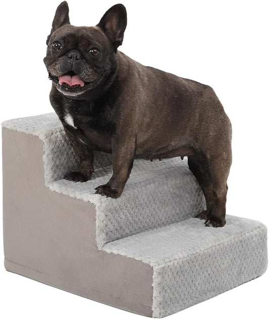 Dog Stairs for Small Dogs,13.5" H,3-Step Dog Steps for High Bed Couch and Sofa,Pet Stairs for Dogs and Cats Climbing with Non-slip Bottom and Washable Cover,Grey