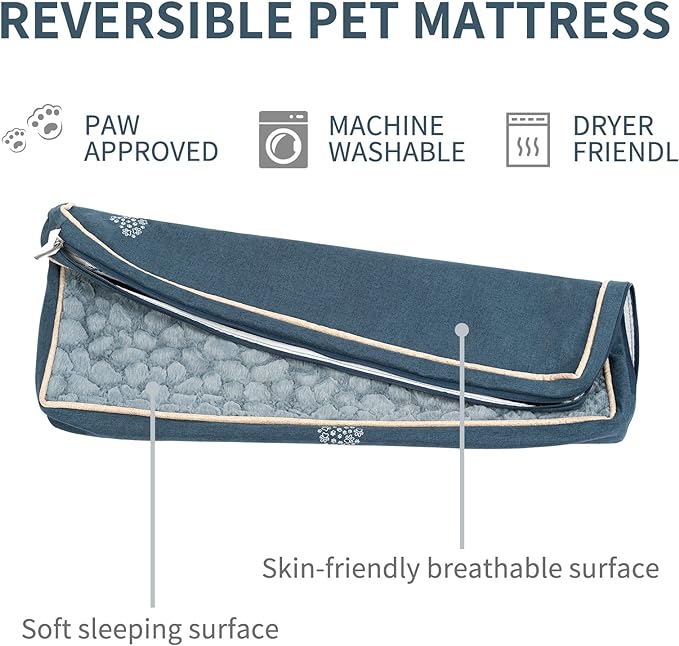 VANKEAN Stylish Reversible Dog Beds (Cool & Warm), Waterproof Inner Lining, Dog Mat with Removable Machine Washable Cover, Plush Dog Mattress for Joint Relief Dog Bed for Crate, Navy/Grey