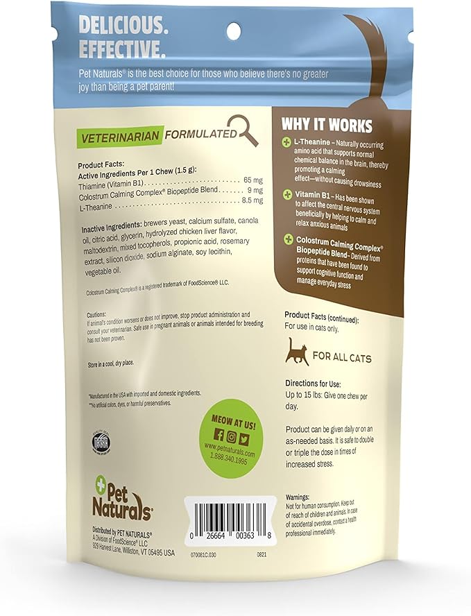 Pet Naturals Calming Chews for Cats, 30 Chews - Behavioral Support and Anxiety Relief for Travel, Boarding, Vet Visits and High Stress Situations