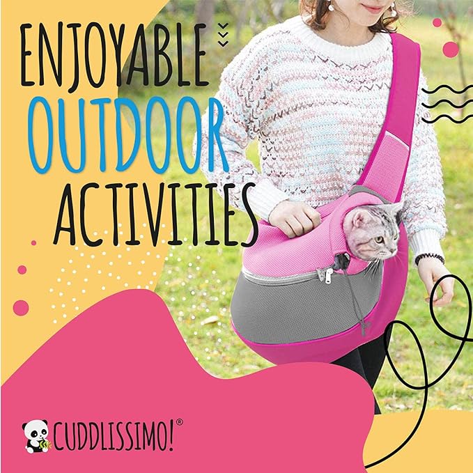 Pet Sling Carrier - Small Dog Puppy Cat Carrying Bag Purse Pouch -For Pooch Doggy Doggie Yorkie Chihuahua Baby Papoose Bjorn -Hiking Front Backpack Chest Body Holder Pack To Wear (Pink-L)