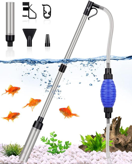 Aquarium Siphon Vacuum Cleaner, 256GPH/80GPH Quick Fish Tank Cleaner, Aquarium Gravel Cleaner Kit with Adjustable Water Flow for Sand Cleaning, Water Changing, Remove Dirt (Black New)