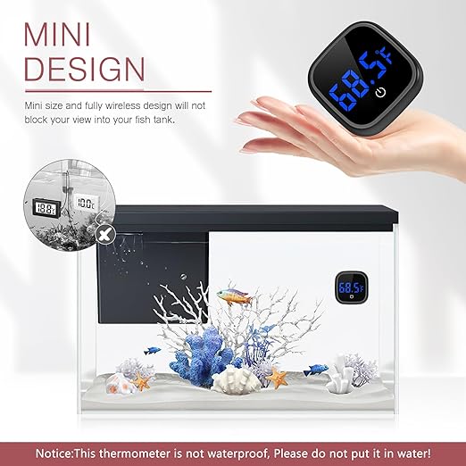 LED Digital Aquarium Thermometer, Wireless Stick-on Fish Tank Thermometer with Built-in Battery, for Fish, Axolotl, Turtle, Reptiles