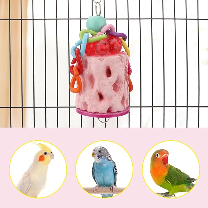 Hypeety Bird Chew Toy Calcium Teeth Grinding Chew Treats Toy for Hamster Bird Parrot African Grey Parakeets Cockatiels Conures Amazons Small Animal Cage Hanging 1pc Color Random