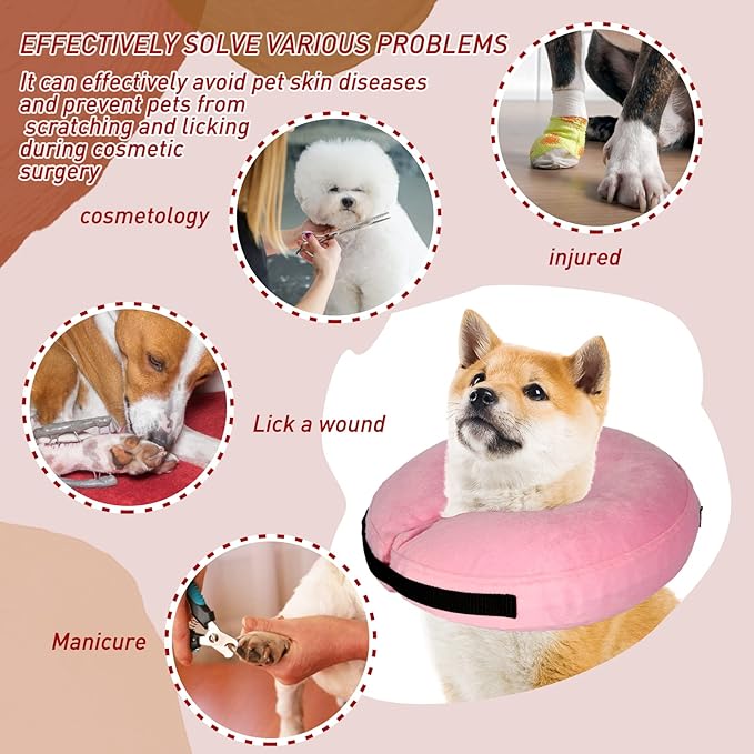 Inflatable Dog Collar-Soft Protective Cone for Dogs After Surgery,Dog Donut Collar Suitable for Dogs and Cats,Dog Cone Collar to Prevent Pets from Touching Stitches,Wounds and Rashes(Pink,M)