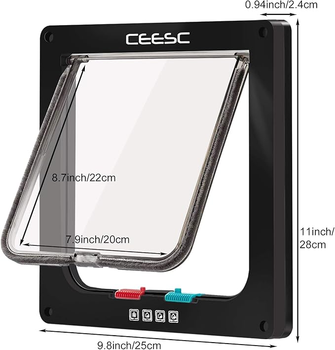 CEESC Large Cat Door (Outer Size 11" x 9.8"), 4 Way Locking Cat Door for Windows & Sliding Glass Door, Weatherproof Cat Flap Door for Cats & Doggie with Circumference < 24.8"