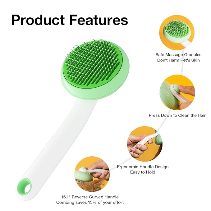 Cat Brush for Shedding, Pet Grooming Self Cleaning Slicker Cats & Dogs, Deshedding Easily Removes Tangles Hair and Loose Undercoat, Mats Tangled Shedding (Green)