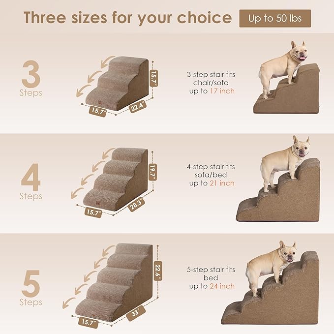 EHEYCIGA Curved Dog Stairs for High Beds 19.7" H, 4-Step Dog Steps for Small Dogs and Cats, Pet Stairs for High Bed Climbing, Non-Slip Balanced Pet Step Indoor, Camel