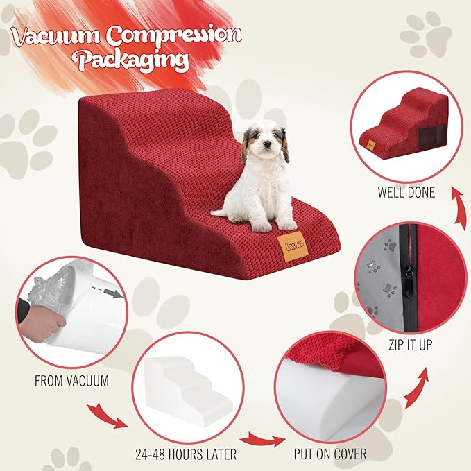 Dog Stairs/Ramp,Dog Stairs for Small Dogs with Waterproof Cover,Pet Stairs/Steps for Bed Couch Sofa with Old/Injured/Short-Legged,15.7" H