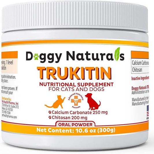 Trukitin Chitosin Based Phosphate Binder for Cats & Dogs – All Natural Human Grade Ingredients for Renal Support Supplement with Calcium Carbonate Oral Powder (Made in U.S.A)