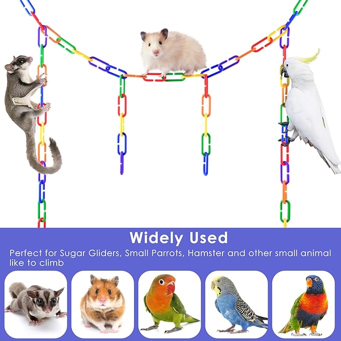 Bissap Plastic Chain Links Birds 650pcs, Mix Color Rainbow DIY C-Clips Chains Hooks Swing Climbing Cage Toys for Sugar Glider Rat Parrot Bird, Children's Learning Toy ﻿