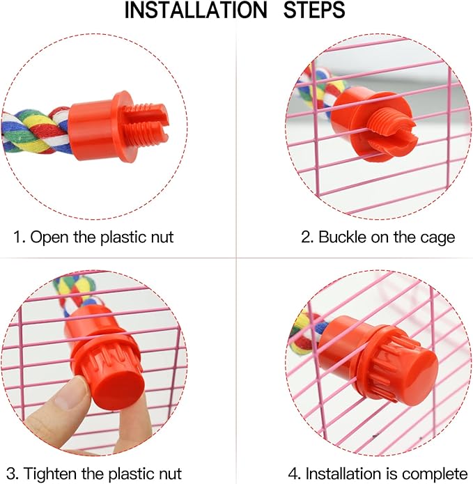 Bird Rope Perches for Parrots, Cockatiels, Parakeets, Budgie Cages Comfy Birds Colorful Rope Toy (31.5inch Plastic nut)