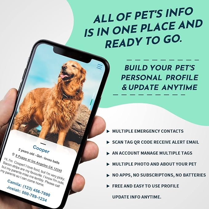 MYLUCKYTAG NFC & QR Code Smart Pet ID Tag Personalized Dog Cat Tag, Online Pet Profile, Pet Location Alert Email, Digital Pet Tag, Quiet Pet Tag, Durable Pet ID, Dog Collar Tag