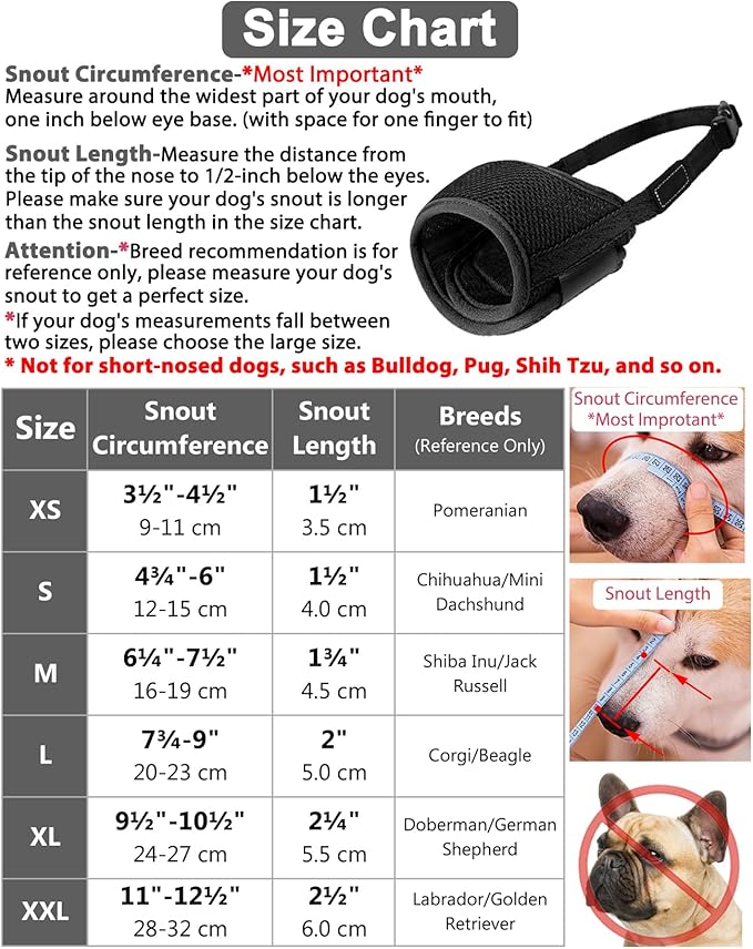 LUCKYPAW Dog Muzzle Anti Biting Barking and Chewing with Comfortable Mesh Soft Fabric and Adjustable Strap, Suitable for Small, Medium and Large Dogs(Black,L)