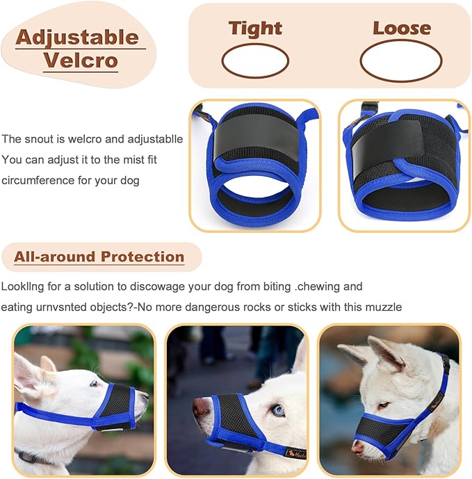 HEELE Dog Muzzle Nylon Soft Muzzle Anti-Biting Barking Secure,Mesh Breathable Pets Muzzle for Small Medium Large Dogs 4 Colors 4 Sizes (XS, Blue)