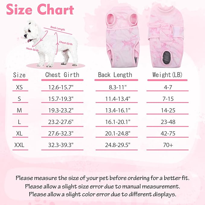 FUAMEY Recovery Suit for Dogs After Surgery,Soft Breathable Dog Bodysuit E-Collar & Cone Alternative Surgical Suit,Male Female Dog Neuter Spay Suits Anti Licking Wounds Onesie Pink Tie Dye L