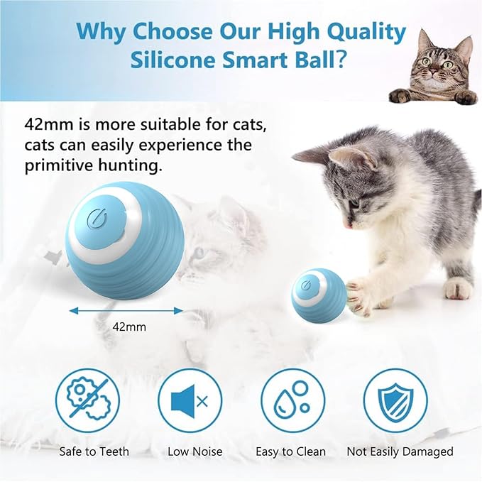 Interactive Cat Toy Ball-2pcs Automatic Cat Toy, Smart Ball cat Toy for Indoor Cat Kitten,cat Toys Gift for Your Kitty (Blue)