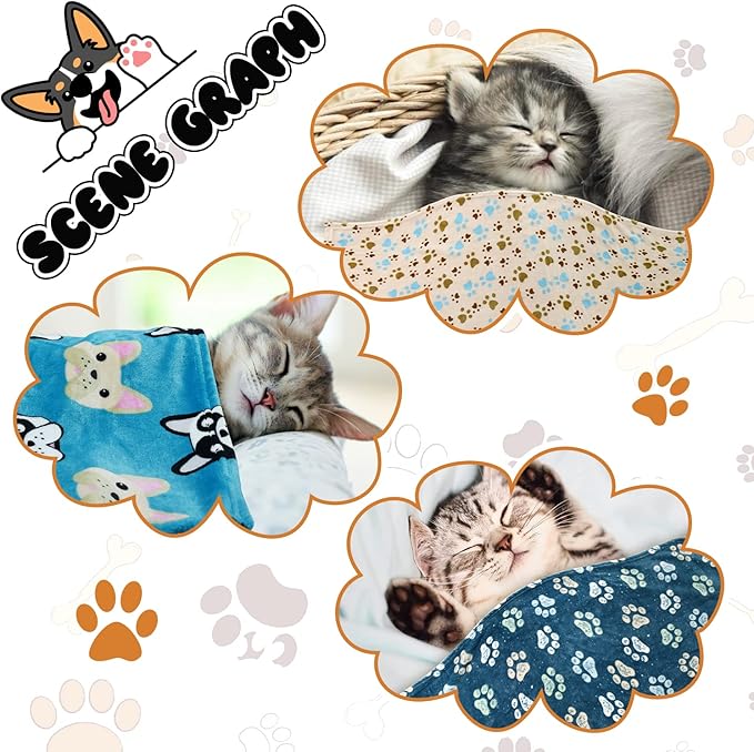 1 Pack 3 Blankets for Dogs Blankets for Medium Dogs Puppy Dog Blanket Super Soft Fluffy Premium Fleece Pet Blanket Flannel Throw for Dog Puppy Cat Paw Blanket(23x16 inch)