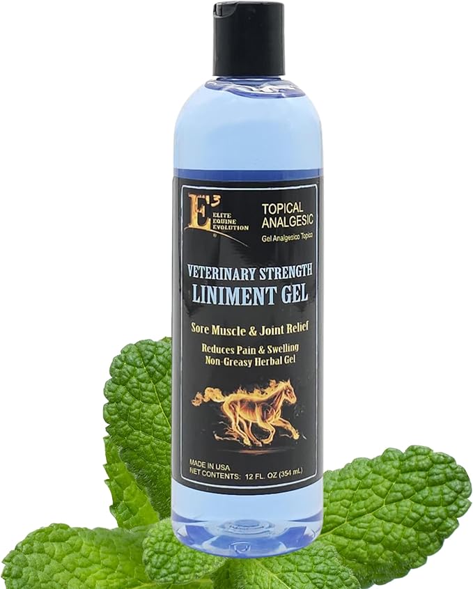 E3 Liniment Gel for Horses, 12oz - Fast Acting Pain Relief, Soothes Sore Muscles and Joints, Cooling Effect, Easy Application, Vet Approved