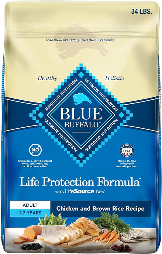 Blue Buffalo Life Protection Formula Adult Dry Dog Food, Helps Build and Maintain Strong Muscles, Made with Natural Ingredients, Chicken & Brown Rice Recipe, 34-lb. Bag