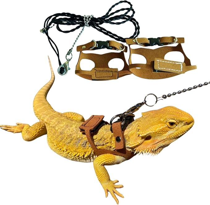 Bearded Dragon Harness and Leash Adjustable(M,L,XL) - Soft Leather Reptile Lizard Leash Accessories for Bearded Dragon, Lizard and Other Small Pets (2PC(L/XL))