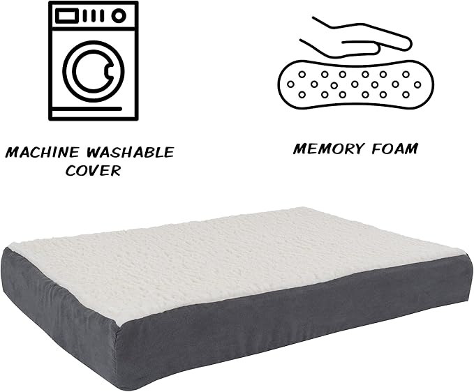 PETMAKER Orthopedic Dog Bed - 2-Layer 30x20.5-Inch Memory Foam Pet Mattress with Machine-Washable Sherpa Cover for Medium Dogs up to 45lbs (Gray)