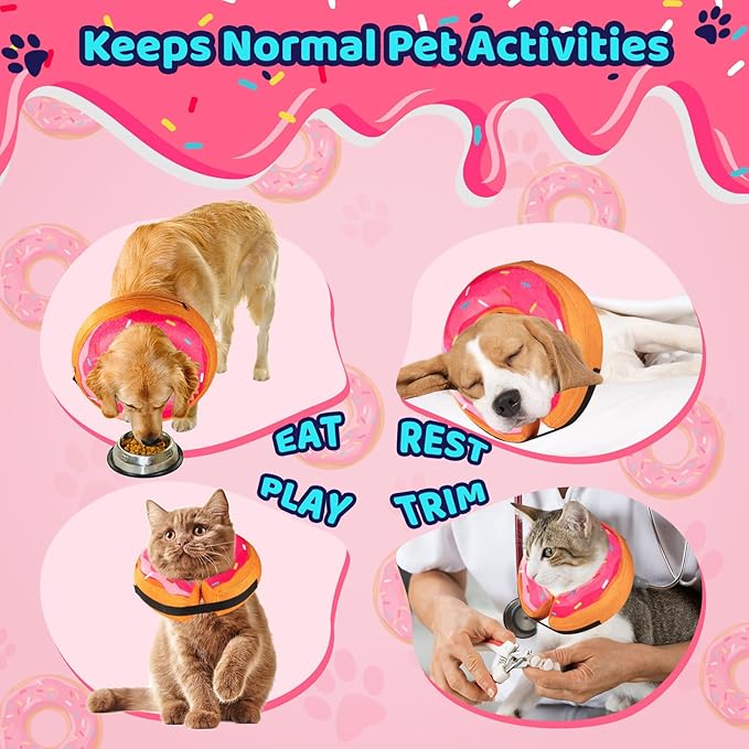 Grand Line Donut Inflatable Collar for Dogs and Cats, Soft Recovery Dog Cone After Surgery, Protective Pet Neck Cone for Small, Medium, Large Dogs, Not Block Vision (Pink, S)