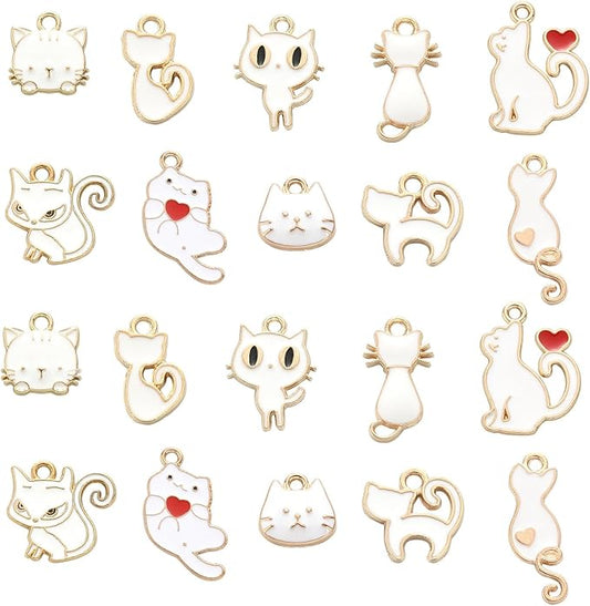 KitBeads 50pcs Enamel White Cat Charms Mixed Styles Cute Animal Charms Cartoon Kitten Charms for Jewelry Making Bracelets Bulk