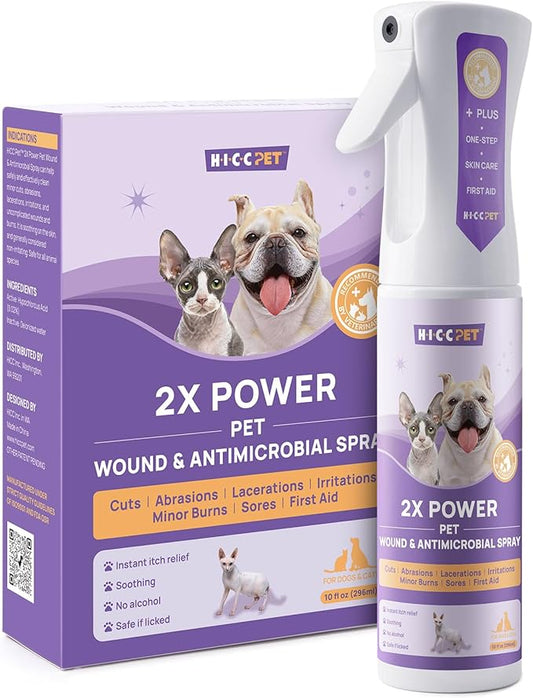 HICC PET Itch Relief Spray & Hot Spot Treatment for Dogs Cats - Rapidly Alleviate Dry Itchy Skin, Skin Allergies, Scratching, Excessive Licking, 2X Strength Formula, Safe for All Animals 10 Fl Oz