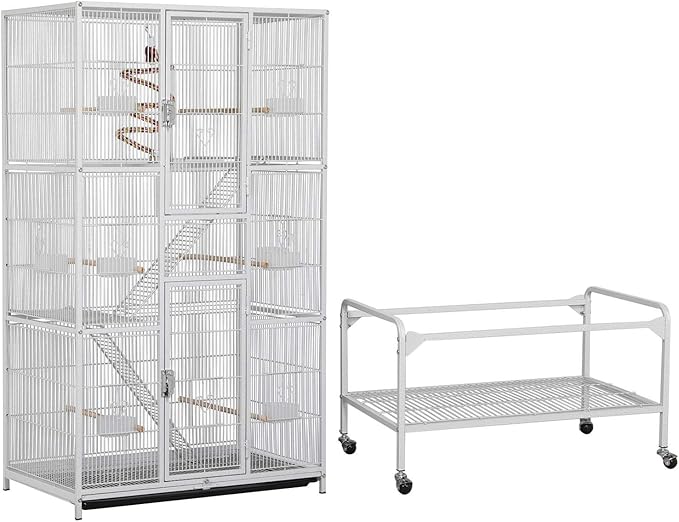 Yaheetech 69'' Extra Large Bird Cage Metal Parrot Cage w/Detachable Stand for Mid-Sized Parrots Cockatiels Conures Parakeets Lovebirds Budgie Finch, White