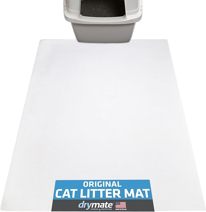 Drymate Original Cat Litter Mat, Contains Mess from Box, Protects Floors, Urine-Proof, Machine Washable, Soft on Kitty Paws, Absorbent, Waterproof (USA Made, Recycled Content) (28”x36”)(White)