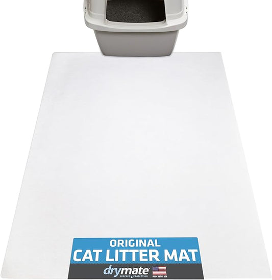 Drymate Original Cat Litter Mat, Contains Mess from Box, Protects Floors, Urine-Proof, Machine Washable, Soft on Kitty Paws, Absorbent, Waterproof (USA Made, Recycled Content) (28”x36”)(White)