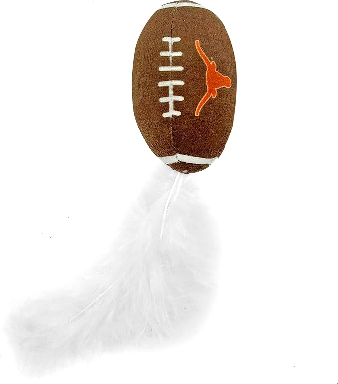 BEST PLUSH CAT TOY - NCAA TEXAS LONGHORNS Complete Set of 3 piece Cat Toys filled with Fresh Catnip. Includes: 1 Helmet Cat Toy, 1 Football Cat Toy with Feathers & 1 Beer Bottle. Beautiful Team LOGOS