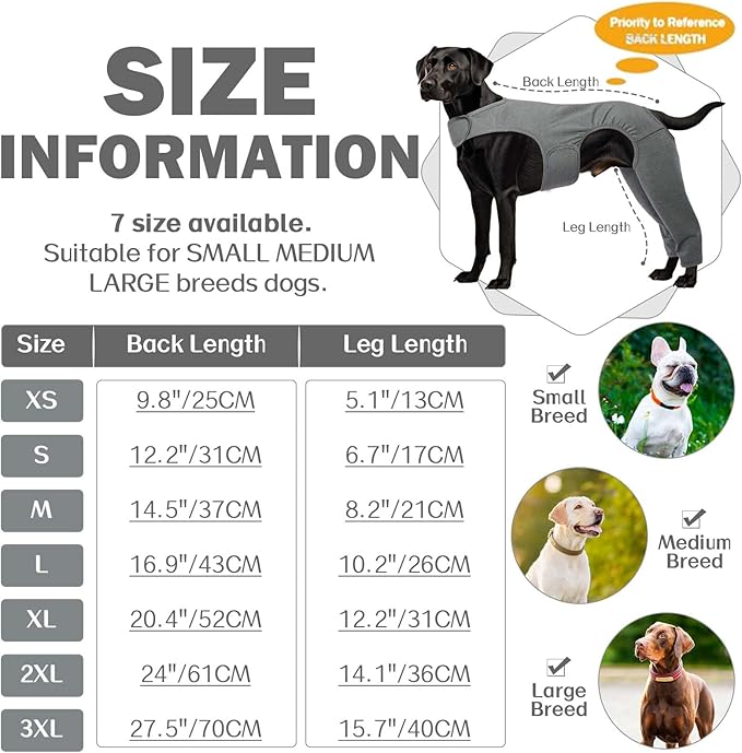 ROZKITCH Dog Surgery Recovery Sleeve Rear Right Left Leg, Pet Prevent Licking Wound Elbow Brace Protector, Dog Recovery Suit Cone Collar Alternative for Sprain ACL CCL Arthritis Joint Care Grey S