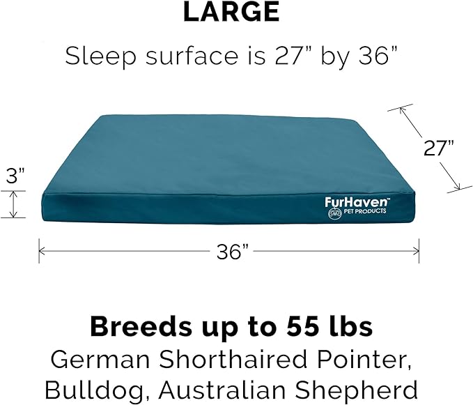 Furhaven Water-Resistant Memory Foam Dog Bed for Large/Medium Dogs w/ Removable Washable Cover, For Dogs Up to 55 lbs - Indoor/Outdoor Logo Print Oxford Polycanvas Mattress - Deep Lagoon, Large