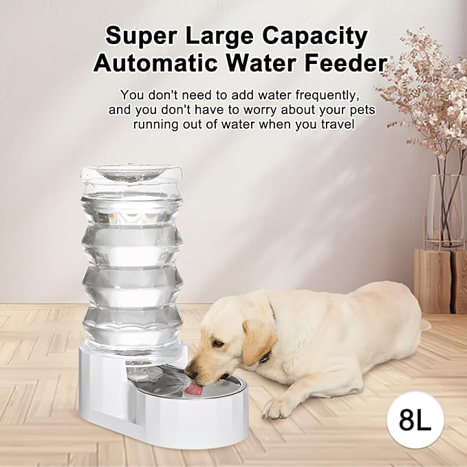 RIZZARI Automatic 8L Pet Waterer,100% BPA-Free, Gravity Stainless Steel Water Dispenser,Large Capacity Water Feeder for Cats and Small and Medium-Sized Dogs