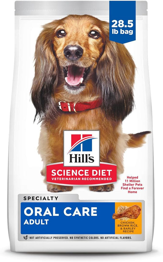 Hill's Science Diet Oral Care, Adult 1-6, Plaque & Tartar Buildup Support, Dry Dog Food, Chicken, Rice, & Barley, 28.5 lb Bag