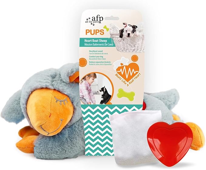 ALL FOR PAWS Dog Stuffed Animals with Heartbeat,Small Dog Toys for Dog Anxiety Relief,Puppy Behavioral Training Aid Toy Dog Stuff (Grey Sheep(Heartbeat + Warm Bag))