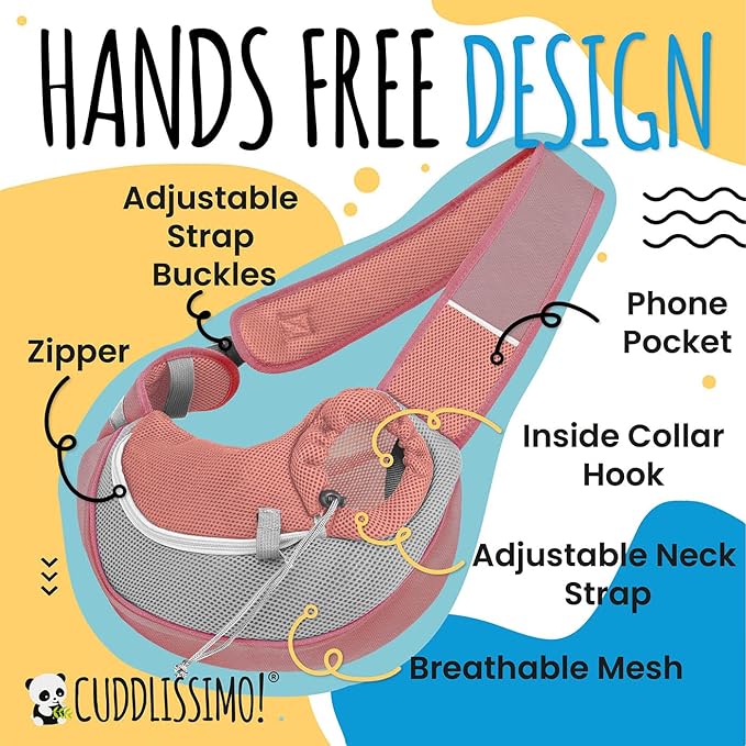 Pet Sling Carrier - Small Dog Puppy Cat Carrying Bag Purse Pouch - For Pooch Doggy Doggie Yorkie Chihuahua Baby Papoose Bjorn - Hiking Travel Front Backpack Chest Body Holder Pack (Red-L)