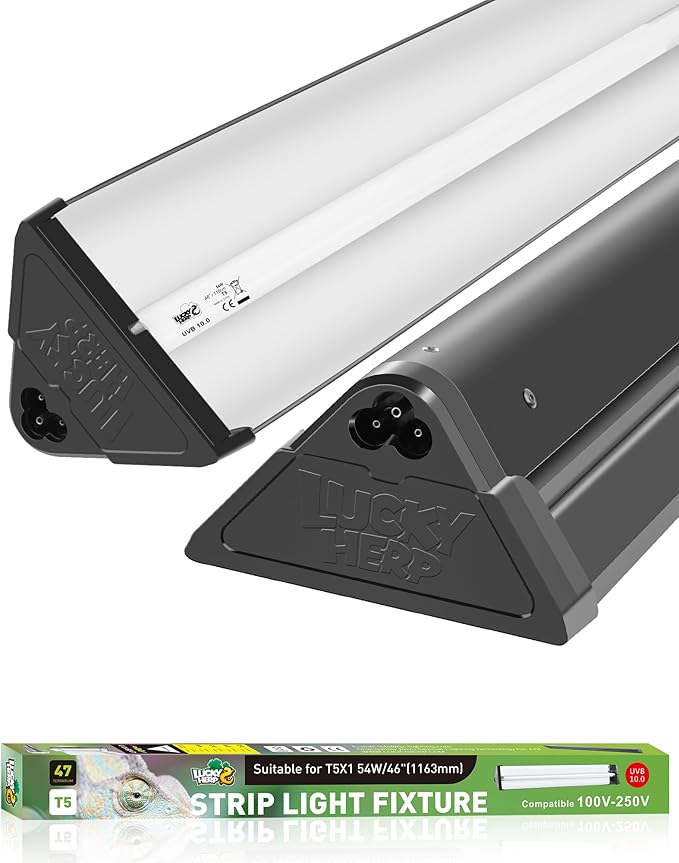 LUCKY HERP T5 Reptile Light Fixture Combo Kit 54W (New Upgrade), UVB Reptile Light Fixture with Desert UVB 10.0 46" Fluorescent Tube, UVA UVB Reptile Light for Lizard, Bearded Dragon, Tortoise