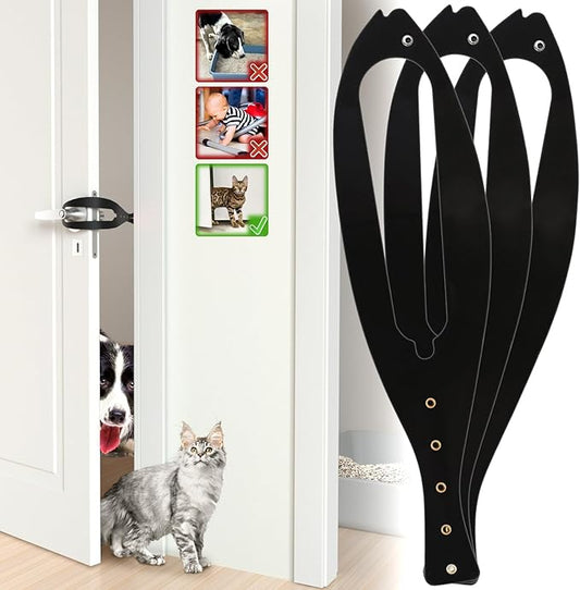 Cat Door Holder Latch Larger Adjustable Cat Door Alternative Fast Latch Strap Let Cats in and Keeps Dogs Out of Litter & Food and Safe Baby Proof No Measuring Easy to Install 3Pcs Black